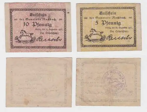 5 und 10 Pfennig Banknote Notgeld Gemeinde Roßbach ohne Jahr (137318)