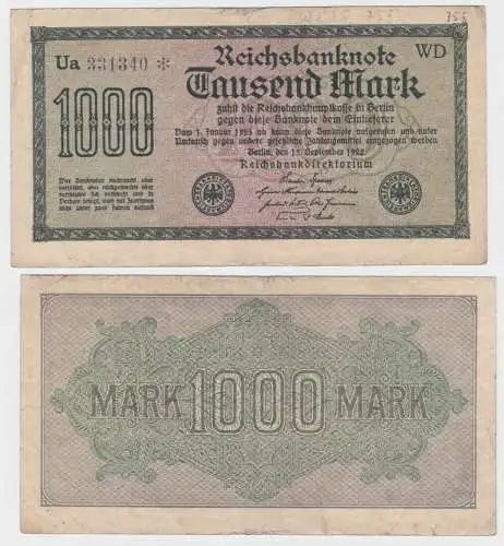 1000 Mark Banknote Berlin 15.9.1922 Rosenberg F75 a (140181)