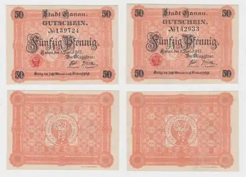 2 x 50 Pfennig Banknote Notgeld Stadt Hanau 1. Juni 1917 (137455)