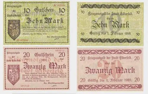 10 & 20 Mark Banknoten Notgeld Stadt Elberfeld 25.10.1918 (135066)