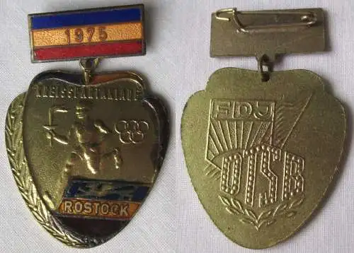 emailliertes Abzeichen Kreisspartakiade Rostock 1975 Gold (132338)