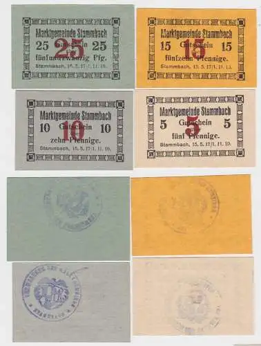 5,10,15 & 25 Pfennig Banknoten Notgeld Marktgemeinde Stammbach 1917 (140215)