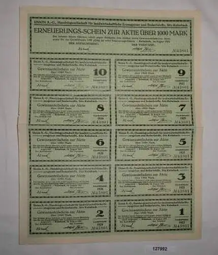 1000 Mark Erneuerungsschein Union AG Handelsgesellschaft landw. Erzeug. (127992)