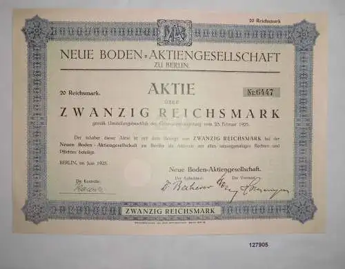 20 Mark Aktie Neue Boden Aktiengesellschaft zu Berlin Juni 1925 (127905)