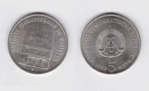 DDR Gedenk Münze 5 Mark Luthers Geburtshaus in Eisleben 1983 vz+ (148732)