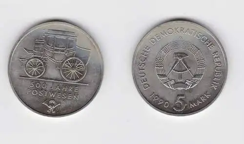 DDR Gedenk Münze 5 Mark 500 Jahre Postwesen 1990 Stempelglanz (148780)