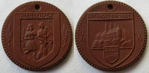 DDR Porzellan Medaille Meissen FDJ Pfingsten 1961 (149363)