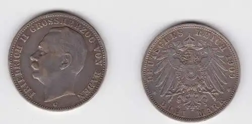 3 Mark Silbermünze Baden Großherzog Friedrich II 1909 Jäger 39 ss+ (137206)