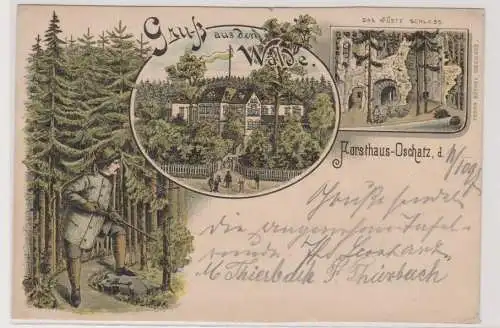 96555 Ak Lithographie Gruß aus dem Walde Forsthaus Oschatz 1897 
