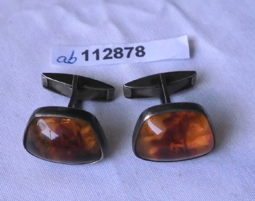 zeitlose Manschettenknöpfe 835er Silber Bernstein Fischlandschmuck (112878) 0