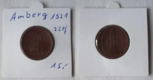 25 Pfennig Porzellan Notgeld Stadt Amberg 1921 (108279)