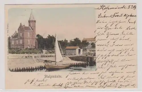11866 Ak Stolpmünde (Ustka) in Pommern Lotsenhaus und Segelboot 1904
