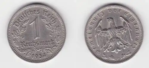 1 Mark Nickel Münze 3.Reich 1934 D, Jäger 354 vz (141023)