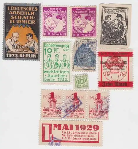 12 seltene Spenden Marken der Gewerkschaften Berlin 1919-1932 (42955)