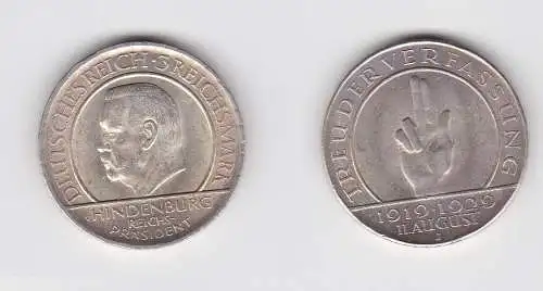 Silber Münze 3 Mark Verfassung "Schwurhand" 1929 J (132564)