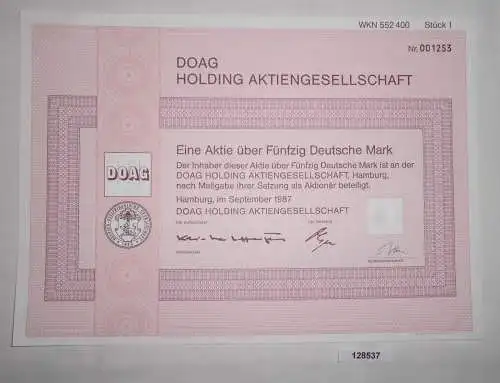 50 Mark Aktie DOAG Holding AG Hamburg September 1987 (128537)
