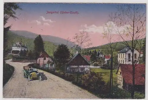 26770 Feldpost AK Jaegertal (Unter-Elsaß) - Straßenansicht mit Oldtimer 1917