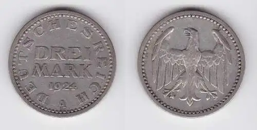 3 Mark Silbermünze Weimarer Republik 1924 A Jäger 312 (121848)