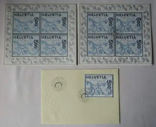 Kleinbogen + FDC Stickerei St. Gallen auf Satin Mi 1726 ** + gestempelt (115162)