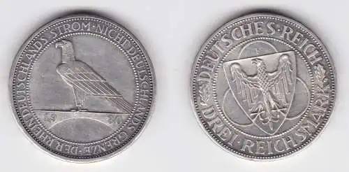 3 Mark Silbermünze Der Rhein 1930 F vz (156079)