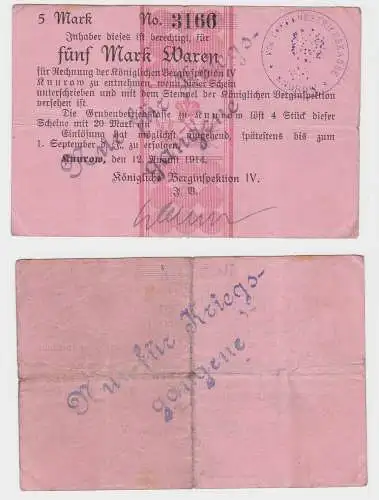 5 Mark Banknote Knurow königliche Berginspektion 12 August 1914 (133009)