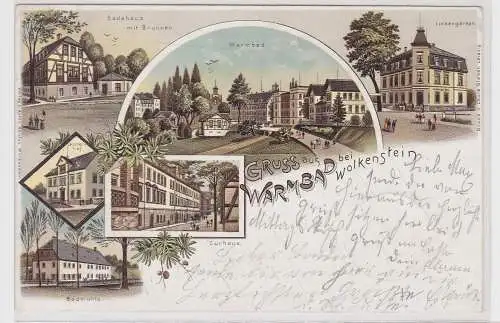 37160 Ak Lithographie Gruß aus Warmbad bei Wolkenstein Lindengarten usw. 1899 