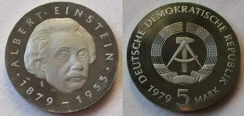 DDR Gedenk Münze 5 Mark Albert Einstein 1979 Kupfernickel PP (113441)