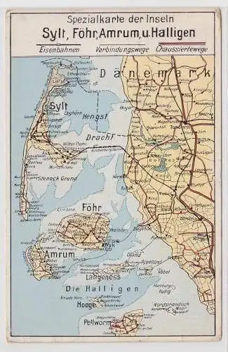 99418 Landkarten Ak Spezialkarte der Inseln Sylt, Föhr, Amrum und Halligen 