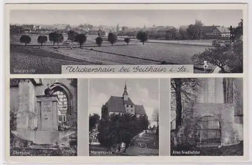 900679 AK Wickershain bei Geithain - Ehrenmal, Marienkirche, Friedhofstor 1940