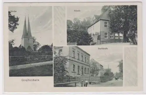 900794 AK Greifenhain - Kirche, Schule, Dorfstraße, Straßenansicht 