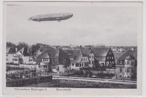 900607 AK Villenkolonie Rüstringen II - Rosenstraße mit Zeppelin Luftschiff 