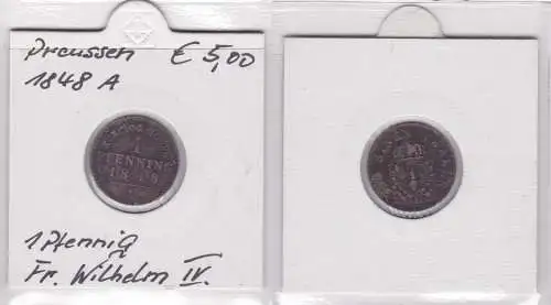 1 Pfennig Bronze Münze Preussen 1848 A  ss (149934)
