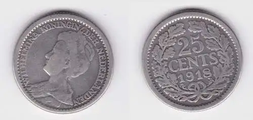 25 Cent Silber Münze Niederlande 1918 ss (140941)