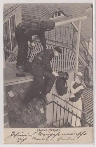 19232 AK Prosit Neujahr - 2 Schornsteinfeger auf dem Dach 1905