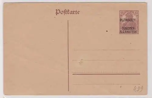 68505 GS Postkarte P 2 Deutsche Abstimmungsgebiete Allenstein 15 Pfennig