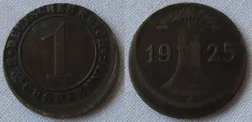 1 Pfennig Kupfer Münze Weimarer Republik Jäger Nr.313 1925 A dezentriert(156216)