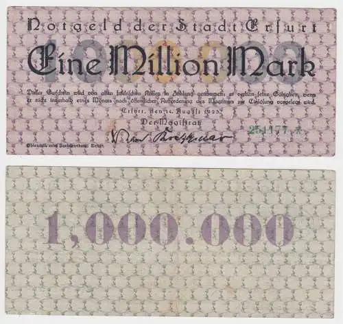 1 Million Mark Banknote Inflation Stadt Erfurt 14.08.1923 (156857)