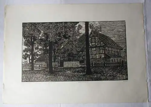 Linolschnitt 1986 R. Jacobi Ziegelheim ehem. Gasthof Lory 59 x 42 (156942)