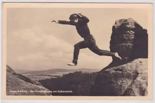 36586 Foto Ak sächs. Schweiz - Der Turnersprung am Falkenstein 