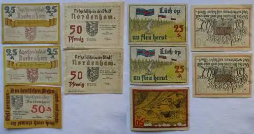 2 x 25 und 3 x 50 Pfennig Banknoten Notgeld Stadt Nordenham 1921 (107913)