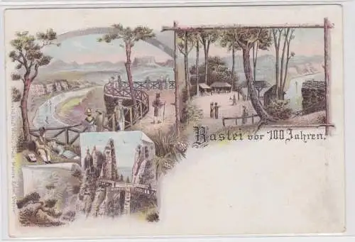 900104 Lithographie Ak Bastei vor 100 Jahren sächs. Schweiz um 1900