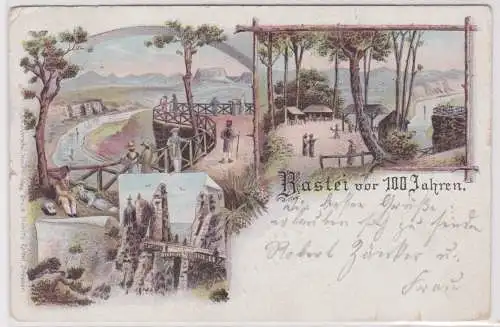 900827 Lithographie Ak Bastei vor 100 Jahren sächs. Schweiz 1907