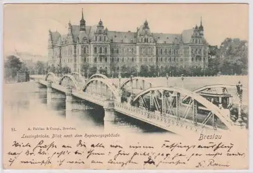 901776 Ak Breslau Lessingbrücke Blick nach dem Regierungsgebäude 1901