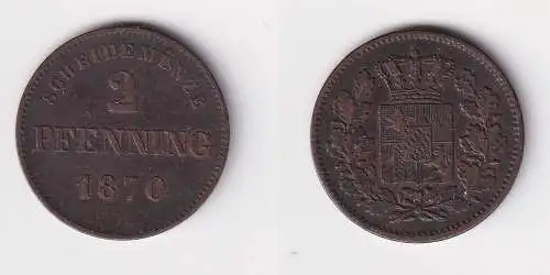 2 Pfennige Kupfer Münze Bayern 1870 ss+ (114531)