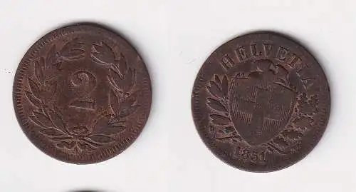 2 Rappen Kupfer Münze Schweiz 1851 A f.ss (115206)