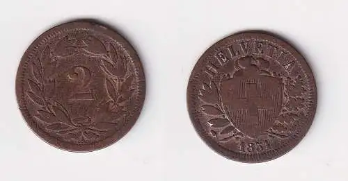 2 Rappen Kupfer Münze Schweiz 1851 A f.ss (112562)