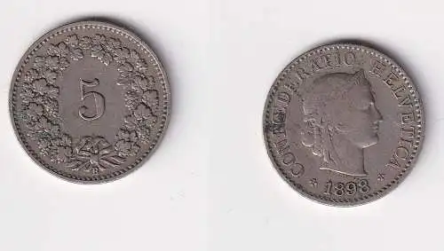 5 Rappen Nickel Münze Schweiz 1898 B (119044)