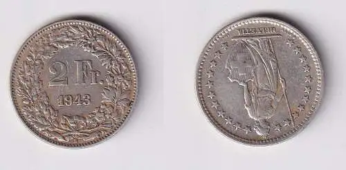 2 Franken Silber Münze Schweiz 1943 ss (147393)