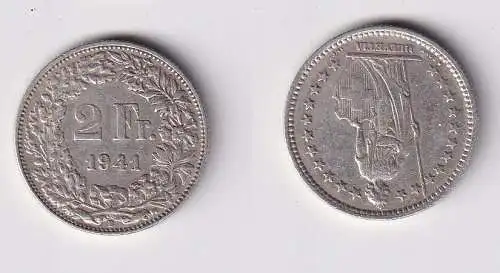 2 Franken Silber Münze Schweiz 1941 ss (146323)