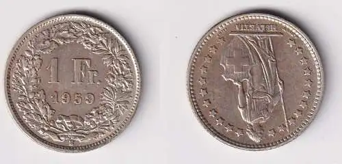 1 Franken Silber Münze Schweiz 1959 f.vz (144130)